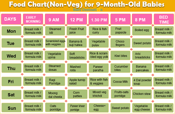 A Helpful and Complete Food Chart for 9 Months Baby, Food Menu