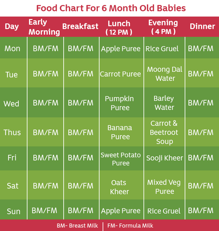 What To Feed 6 Month Old Baby Chart