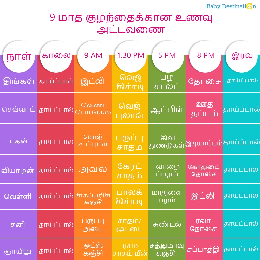 9 மாத குழந்தைக்கான உணவு அட்டவணை 9 Month Baby Food Chart in Tamil