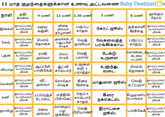 food chart for 11 month babies