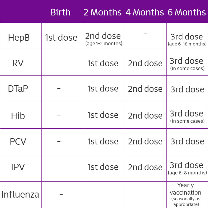 vaccination chart 0-6 months